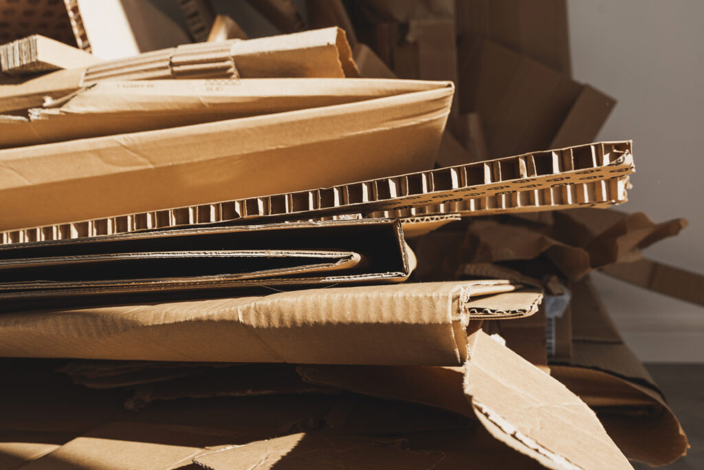 A stack of cardboard waiting to be recycled.