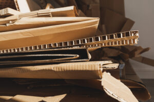 A stack of cardboard waiting to be recycled.