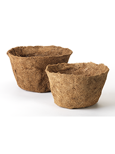 Two different size coconut liner replacements for hanging plant baskets.