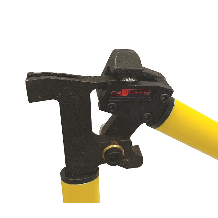 A close-up view of the yellow Maxtensor MX-AC Tensioning tool against a white backdrop.