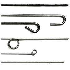 Multiple versions of small nursery stakes made from galvanized steel.